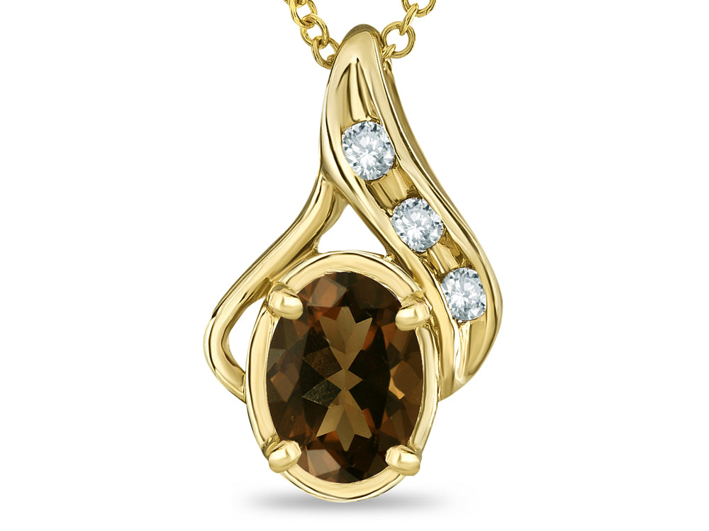Star K Oval 7x5mm Genuine Smoky Quartz Pendant Necklace