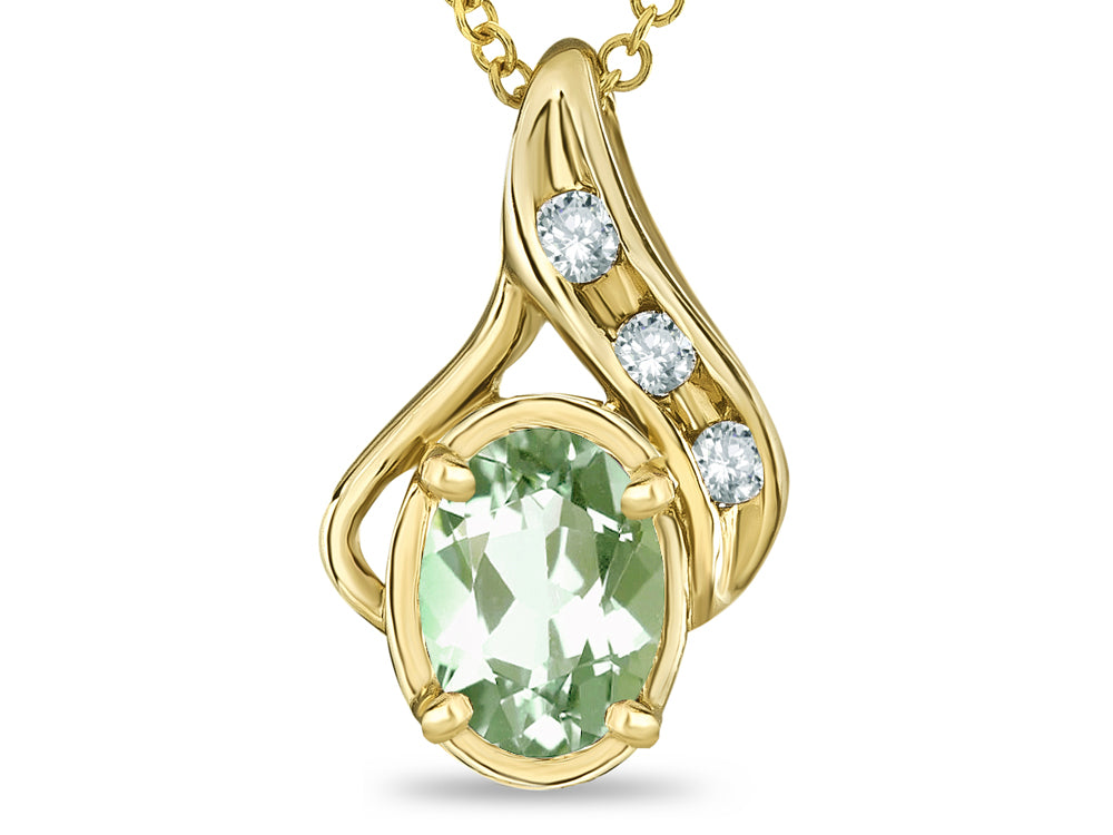 Star K Oval 7x5mm Genuine Green Amethyst Pendant Necklace