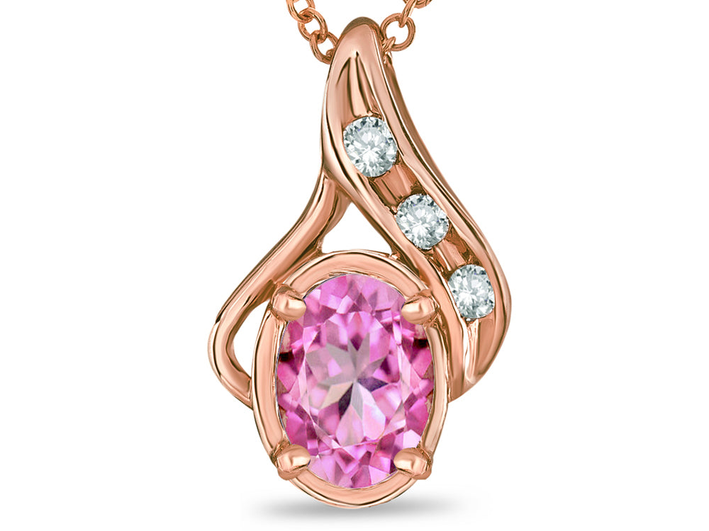 Star K Oval 7x5mm Created Pink Sapphire Pendant Necklace
