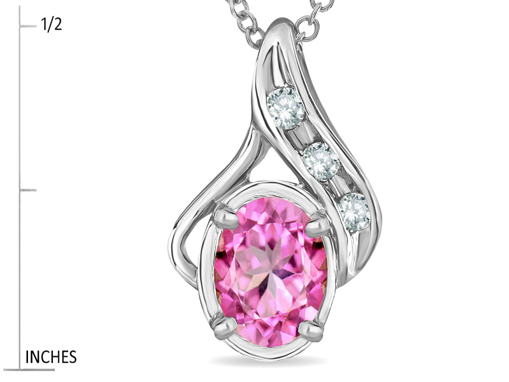 Star K Oval 7x5mm Created Pink Sapphire Pendant Necklace