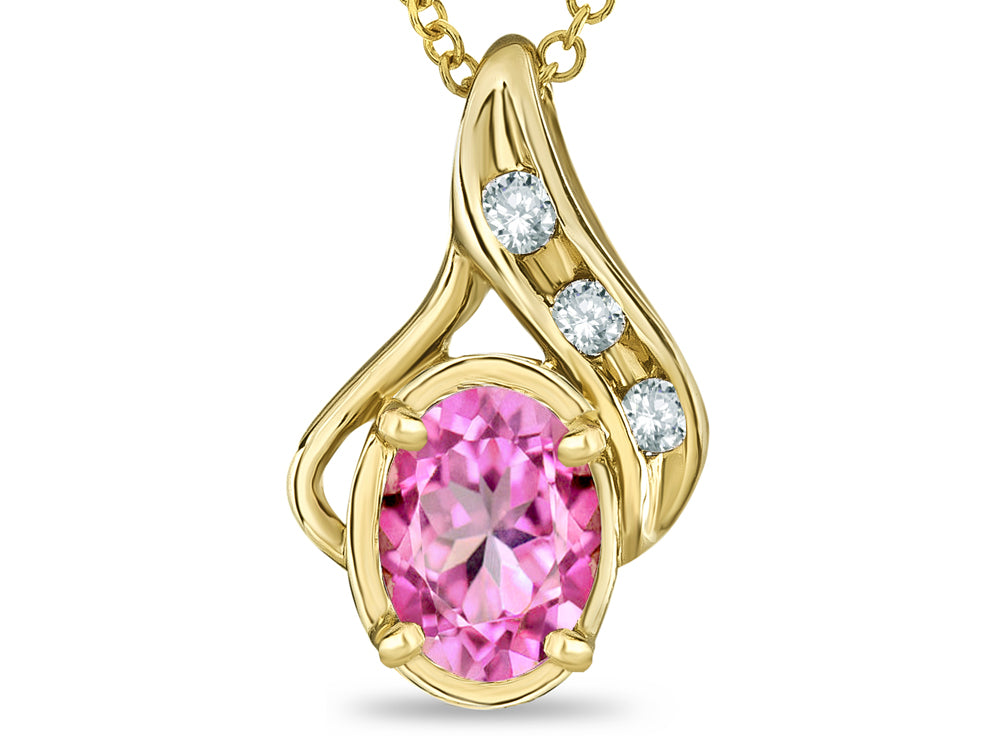 Star K Oval 7x5mm Created Pink Sapphire Pendant Necklace