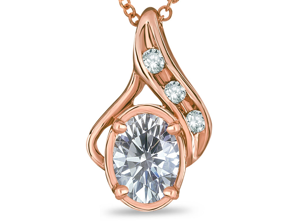 Star K Oval 7x5mm Genuine White Topaz Pendant Necklace