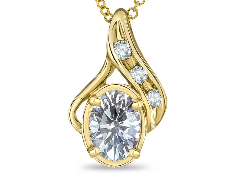 Star K Oval 7x5mm Genuine White Topaz Pendant Necklace