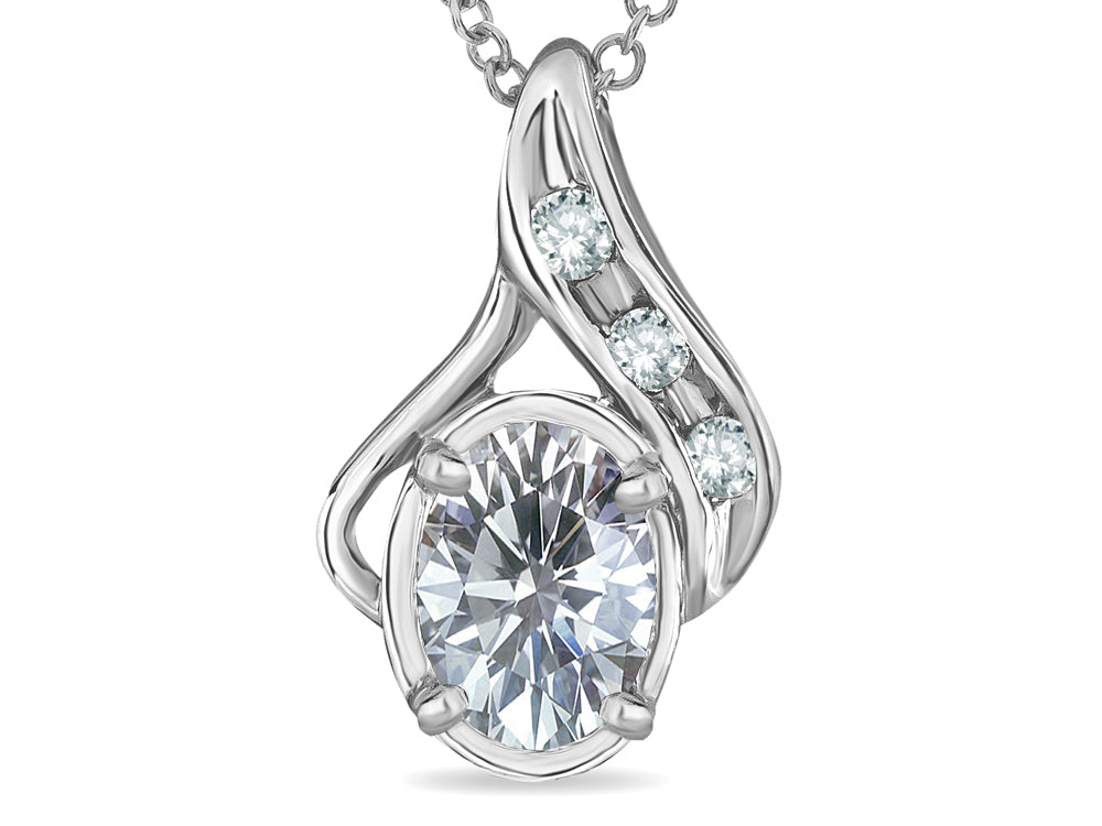 Star K Oval 7x5mm Genuine White Topaz Pendant Necklace