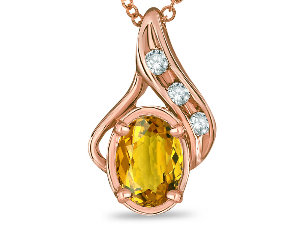Star K Oval 7x5mm Genuine Citrine Pendant Necklace