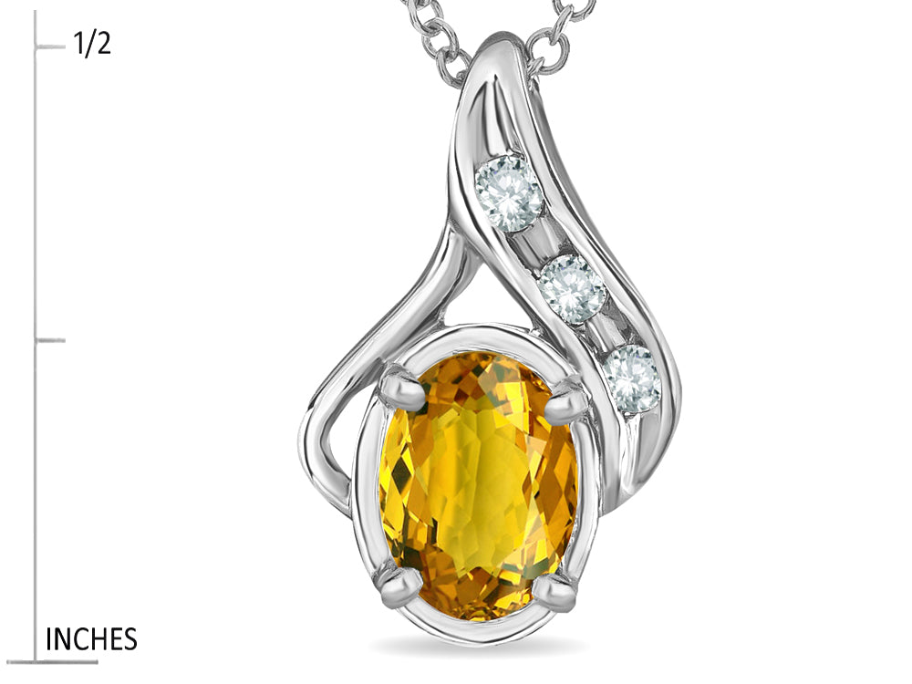 Star K Oval 7x5mm Genuine Citrine Pendant Necklace