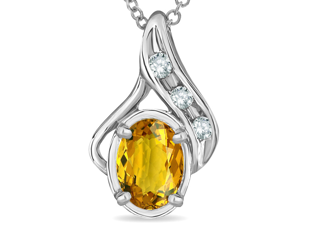 Star K Oval 7x5mm Genuine Citrine Pendant Necklace