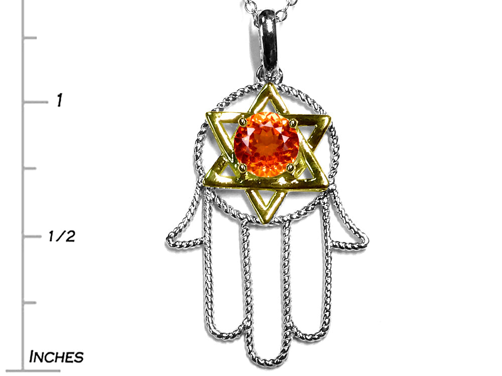 Star K Hamsa Hand Star of David Pendant Necklace with Simulated Mexican Fire Opal