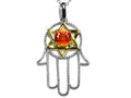 Star K Hamsa Hand Star of David Pendant Necklace with Simulated Mexican Fire Opal