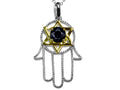 Star K Large Hamsa Hand Jewish Star of David Pendant Necklace with Genuine Black Sapphire