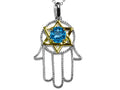 Star K Large Hamsa Hand Jewish Star of David Pendant Necklace with Genuine Blue Topaz