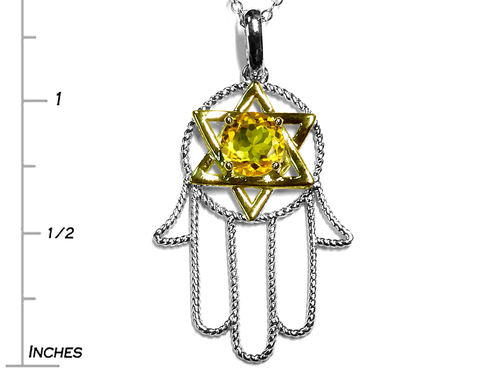 Star K Large Hamsa Hand Jewish Star of David Pendant Necklace with Genuine Citrine