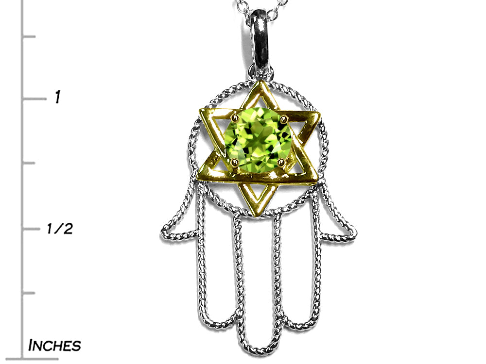 Star K Large Hamsa Hand Jewish Star of David Pendant Necklace with Genuine Peridot