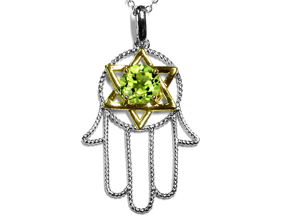 Star K Large Hamsa Hand Jewish Star of David Pendant Necklace with Genuine Peridot