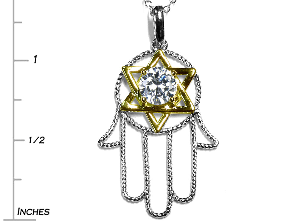 Star K Large Hamsa Hand Jewish Star of David Pendant Necklace with Genuine White Topaz