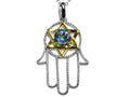 Star K Large Hamsa Hand Jewish Star of David Pendant Necklace with Rainbow Mystic Topaz