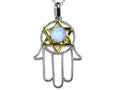 Star K Large Hamsa Hand Jewish Star of David Pendant Necklace with Simulated Opal