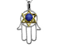 Star K Large Hamsa Hand Jewish Star of David Pendant Necklace with Simulated Star Sapphire