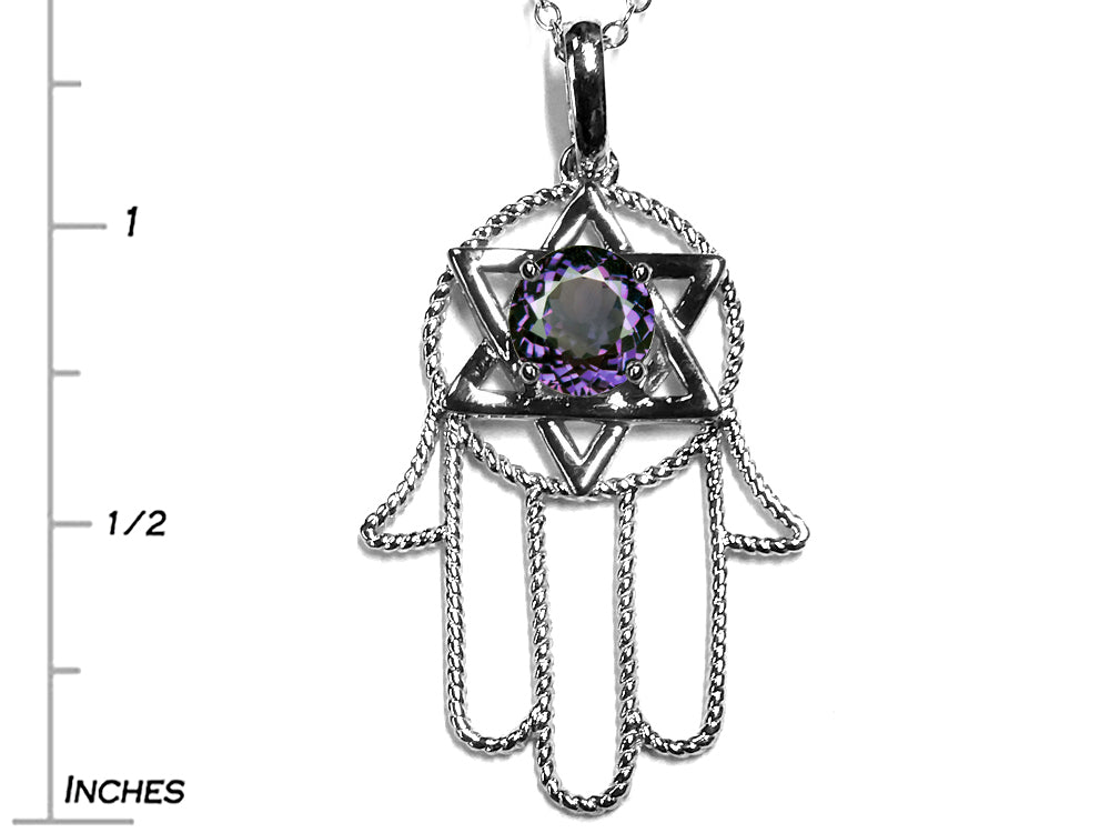 Star K Large Hamsa Hand Jewish Star of David Pendant Necklace with Simulated Alexandrite