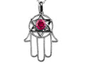 Star K Large Hamsa Hand Jewish Star of David Pendant Necklace with Created Ruby