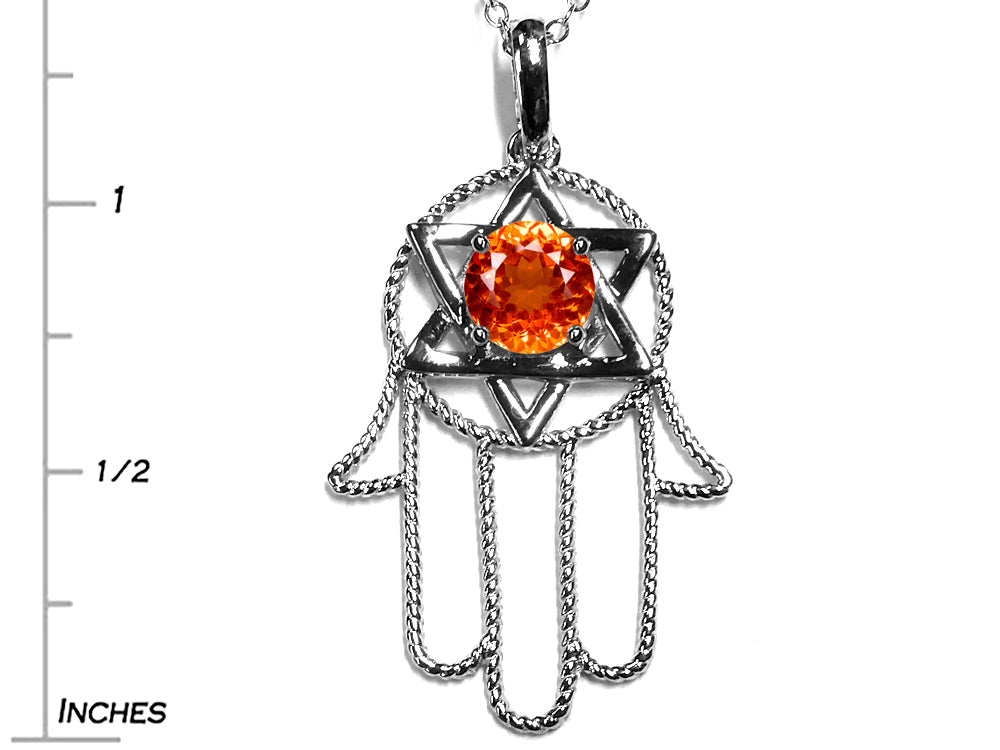 Star K Large Hamsa Hand Jewish Star of David Pendant Necklace with Simulated Mexican Fire Opal