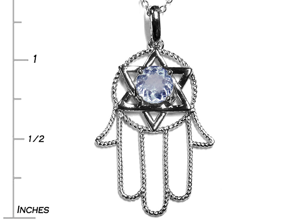 Star K Large Hamsa Hand Jewish Star of David Pendant Necklace with Genuine Aquamarine