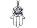 Star K Large Hamsa Hand Jewish Star of David Pendant Necklace with Genuine Aquamarine