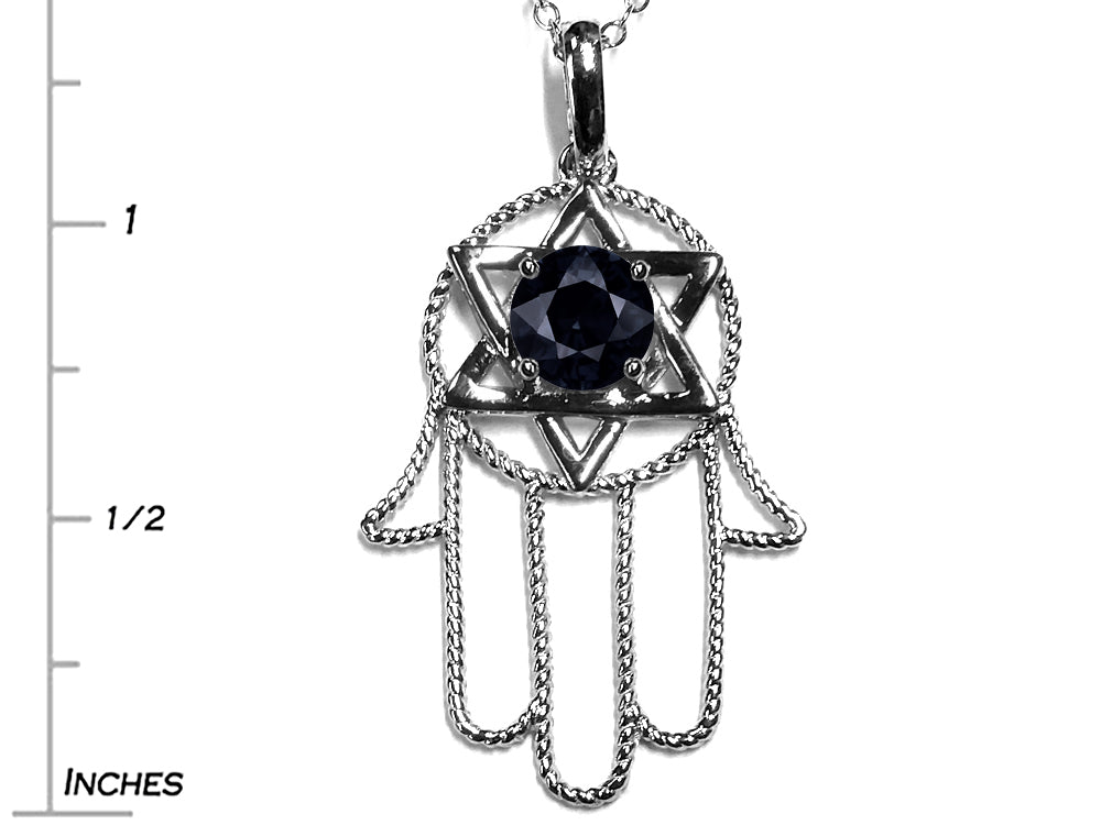 Star K Large Hamsa Hand Jewish Star of David Pendant Necklace Genuine Black Sapphire