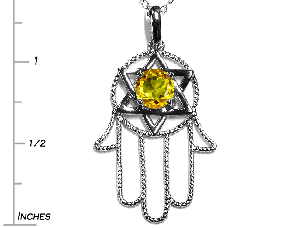 Star K Large Hamsa Hand Jewish Star of David Pendant Necklace with Genuine Citrine