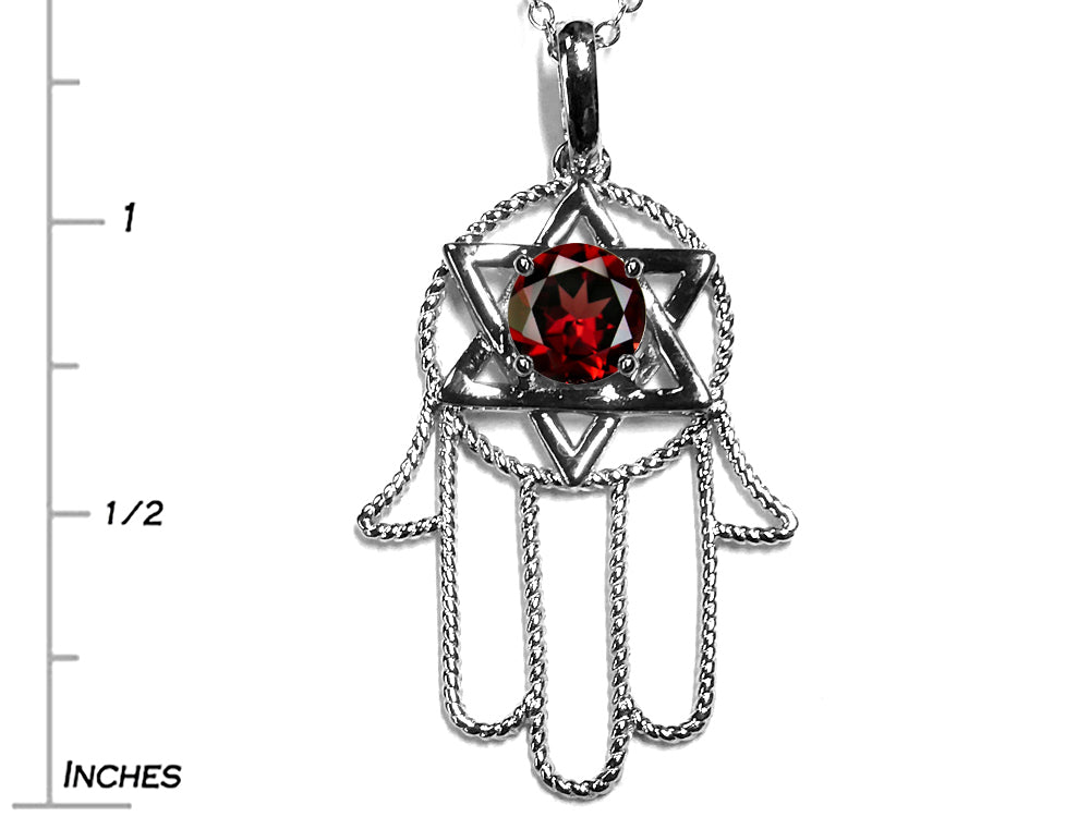 Star K Large Hamsa Hand Jewish Star of David Pendant Necklace with Genuine Garnet