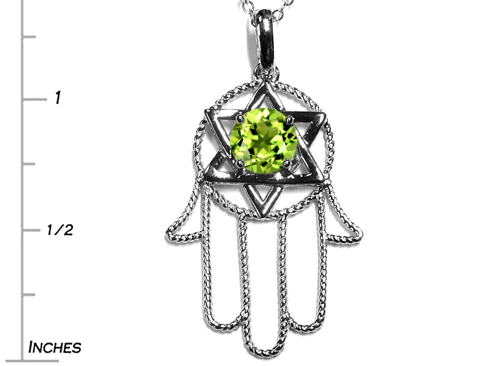 Star K Large Hamsa Hand Jewish Star of David Pendant Necklace with Genuine Peridot