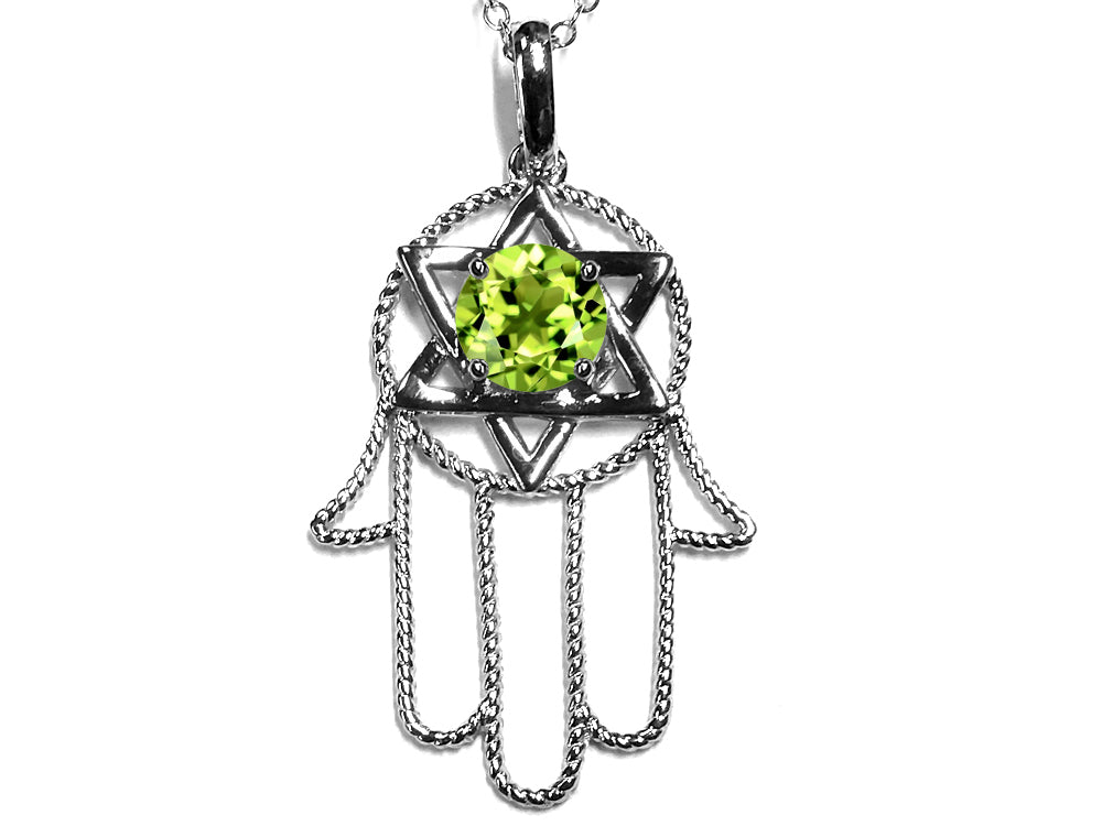 Star K Large Hamsa Hand Jewish Star of David Pendant Necklace with Genuine Peridot