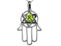 Star K Large Hamsa Hand Jewish Star of David Pendant Necklace with Genuine Peridot