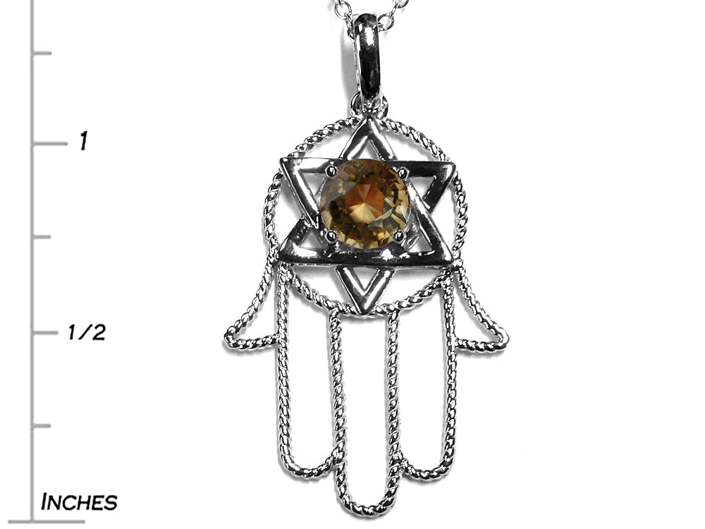 Star K Large Hamsa Hand Jewish Star of David Pendant Necklace with Genuine Smoky Quartz