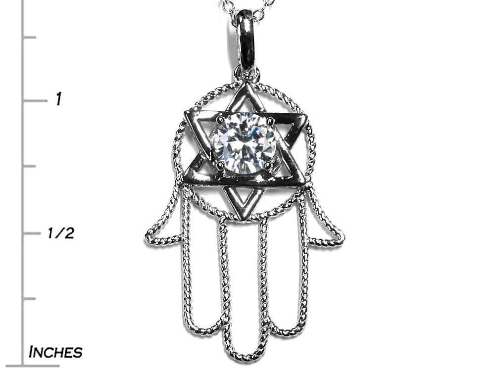 Star K Large Hamsa Hand Jewish Star of David Pendant Necklace with Genuine White Topaz