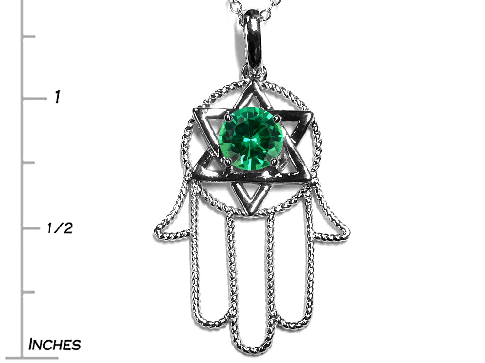 Star K Large Hamsa Hand Jewish Star of David Pendant Necklace with Simulated Emerald