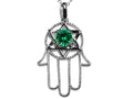 Star K Large Hamsa Hand Jewish Star of David Pendant Necklace with Simulated Emerald