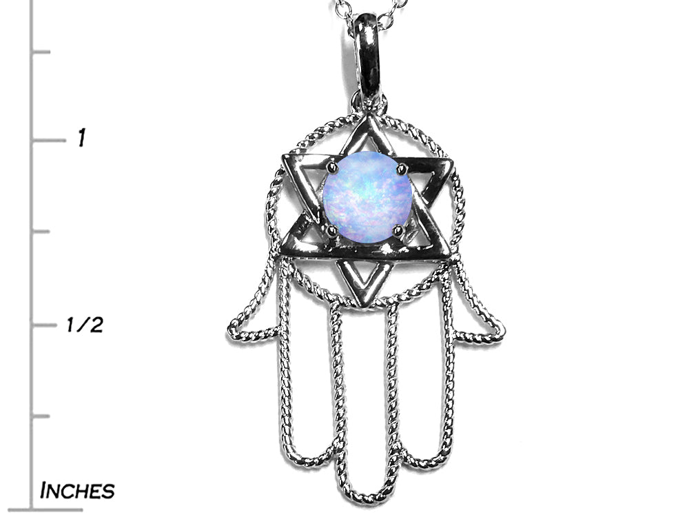 Star K Large Hamsa Hand Jewish Star of David Pendant Necklace with Simulated Opal