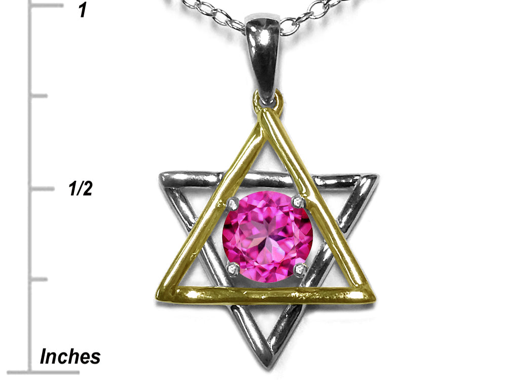 Star K Jewish Star of David Pendant Necklace with Round Created Pink Sapphire