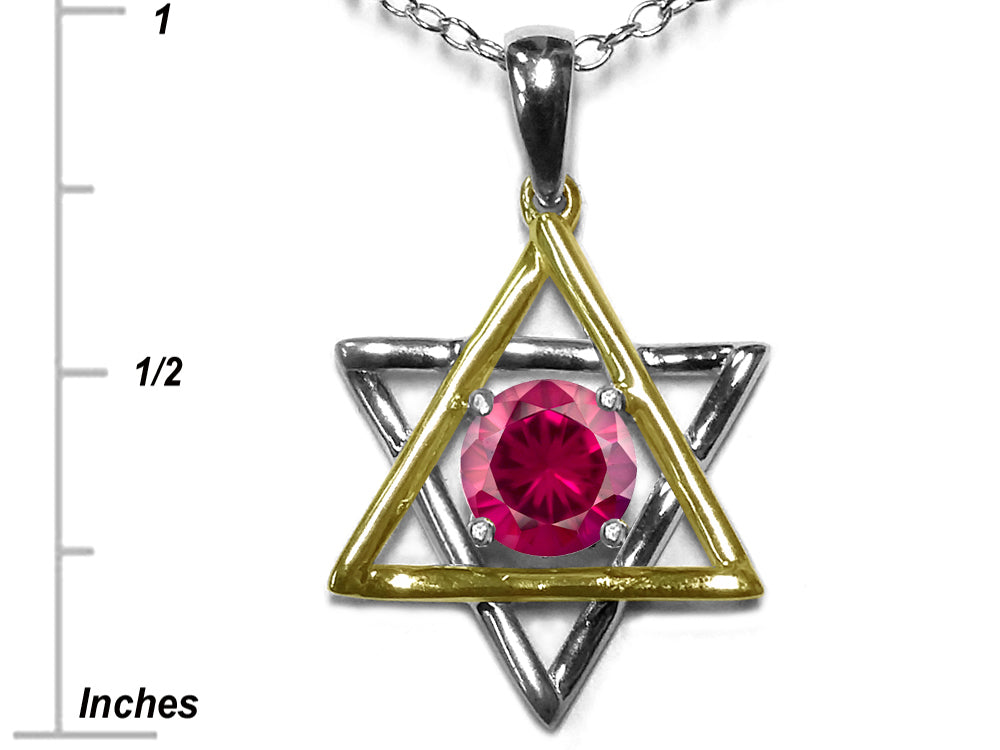 Star K Jewish Star of David Pendant Necklace with Round Created Ruby