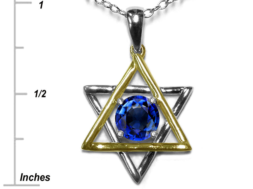 Star K Jewish Star of David Pendant Necklace with Round Created Sapphire