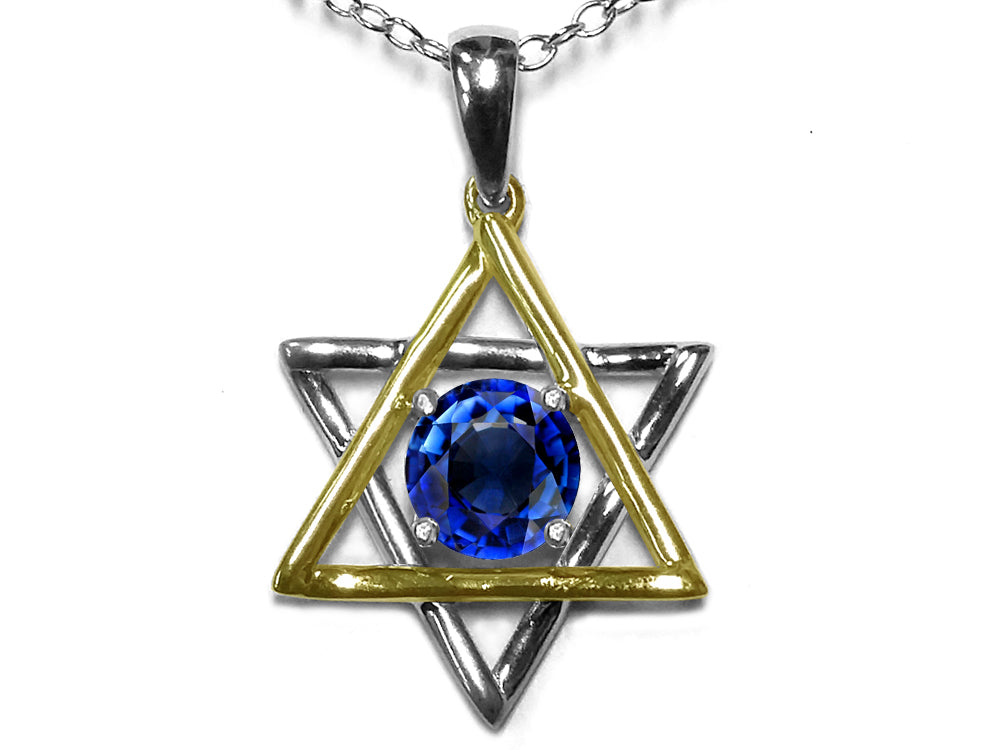 Star K Jewish Star of David Pendant Necklace with Round Created Sapphire