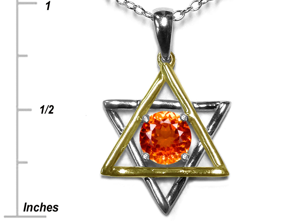Star K Jewish Star of David Pendant Necklace with Round Simulated Mexican Fire Opal