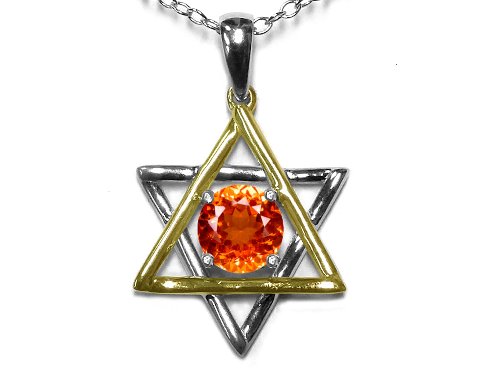 Star K Jewish Star of David Pendant Necklace with Round Simulated Mexican Fire Opal