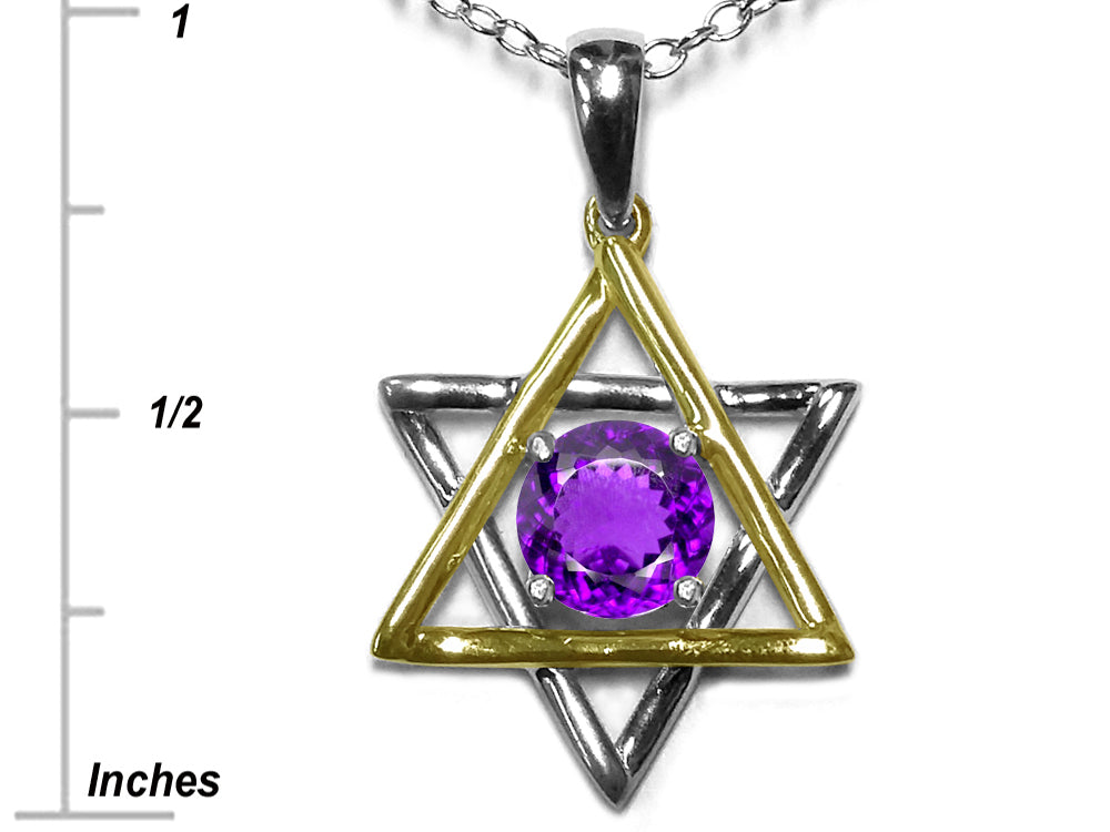 Star K Jewish Star of David Pendant Necklace with Round Genuine Amethyst