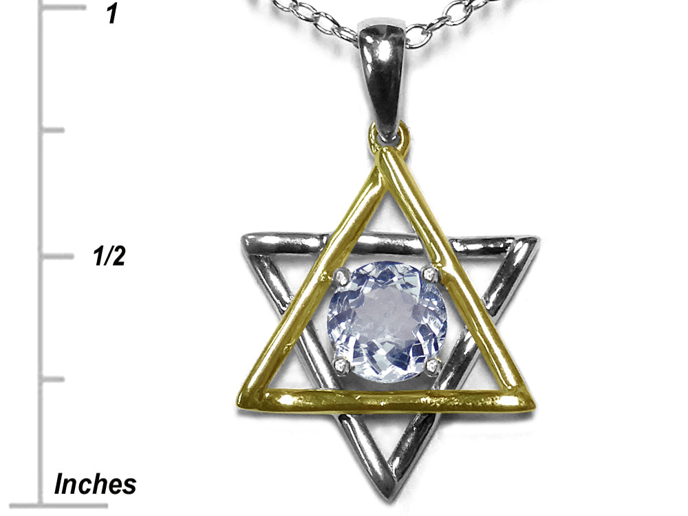 Star K Jewish Star of David Pendant Necklace with Round Genuine Aquamarine