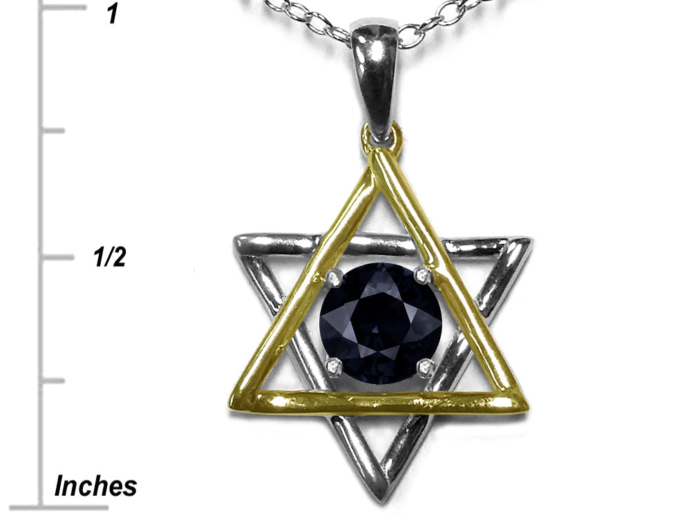 Star K Jewish Star of David Pendant Necklace with Round Genuine Black Sapphire