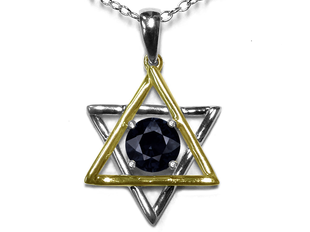 Star K Jewish Star of David Pendant Necklace with Round Genuine Black Sapphire