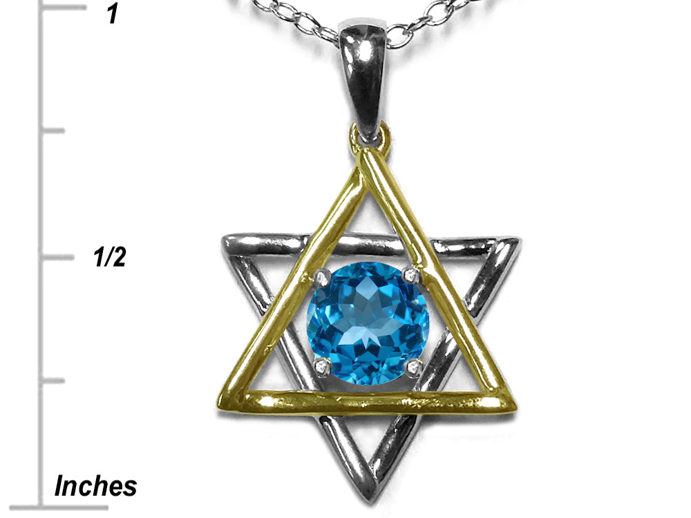Star K Jewish Star of David Pendant Necklace with Round Genuine Blue Topaz