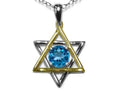 Star K Jewish Star of David Pendant Necklace with Round Genuine Blue Topaz